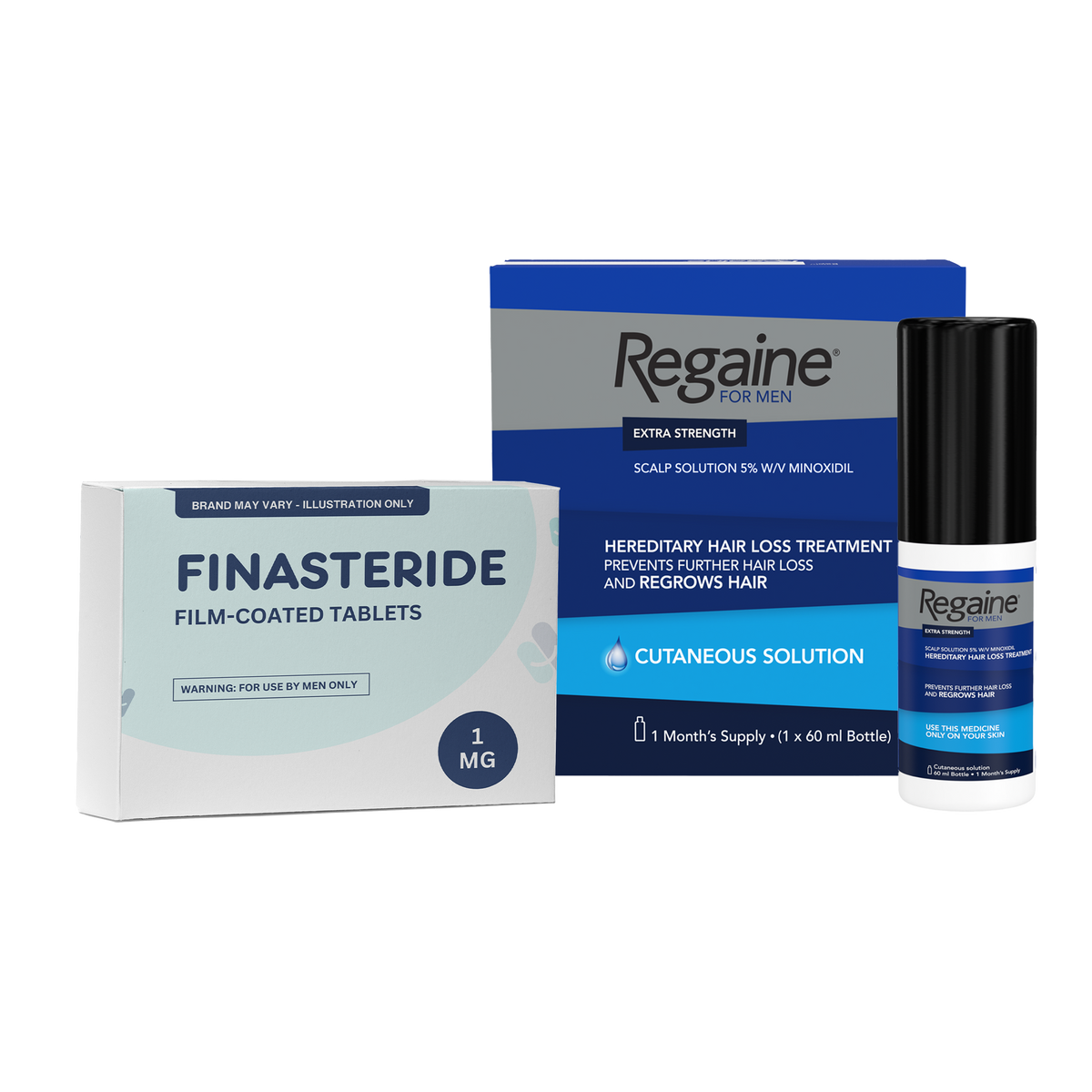 Hair Loss Bundle (Finasteride (Generic) Tablets - 1mg & Regaine For Men Extra Strength Solution - 60ml)
