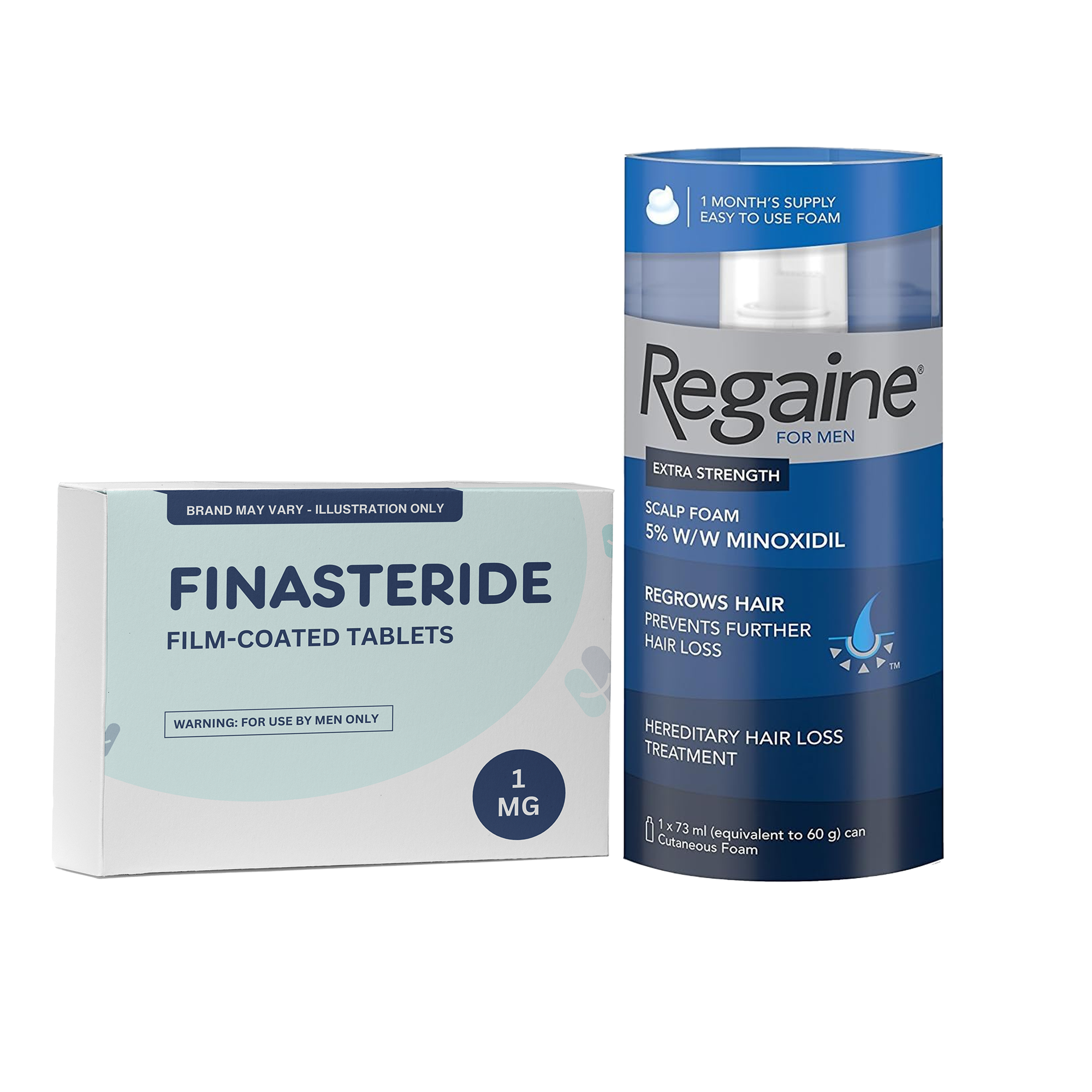 Hair Loss Bundle (Finasteride (Generic) Tablets - 1mg & Regaine For Men Extra Strength Scalp Foam - 73ml)