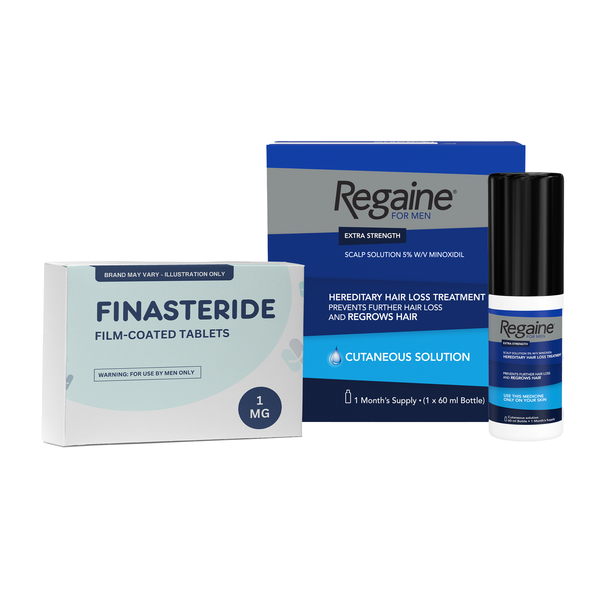 Hair Loss Bundle (Finasteride (Generic) Tablets - 1mg & Regaine For Men Extra Strength Solution - 60ml)